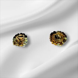 Herkimer Diamond Chic Gold and Black Beaded Earrings